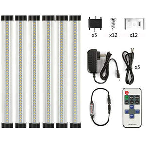 LXG-LED 12in Dimmable LED Under Cabinet Lighting, 18W 2700K-3000K Warm White 1600LM, Clear Cover Led Strips,11key Remote Control, 6 Pack