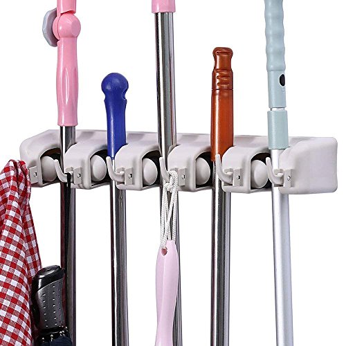 Mop and Broom Holder, Multipurpose Wall Mounted Organizer Storage Hooks