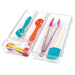 iDesign Linus Interlocking Drawer Organizers for Silverware, Spatulas, Gadgets - 4 Piece Set, Clear