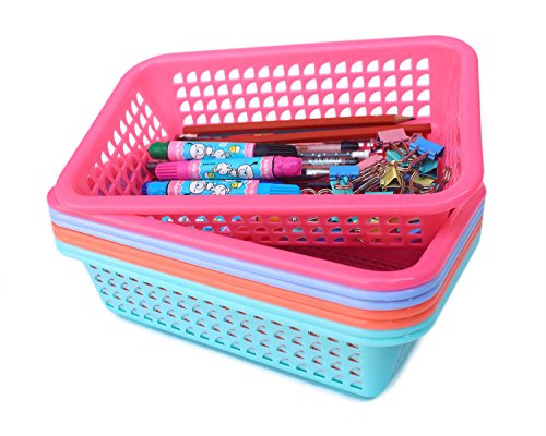 Honla Rectangular Small Plastic Storage Baskets Organizer,Set of 8 in 4 Assorted Colors,Pink,Teal,Blue,Orange