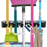 Broom Mop Holder Wall Mounted Garden Garage Rack Tool Hanger Storage Organizer(5 Position with 6 Hooks)