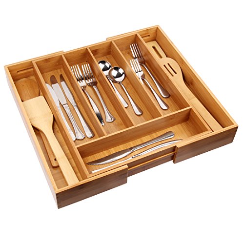 Cutlery Tray with 7 Compartments Flatware Organizer Used for Drawer Organizer and Divider,Perfect Bamboo Holder for Utensils,Flatware,Silverware by Artmeer