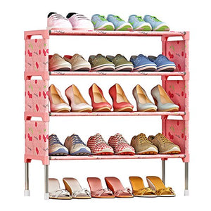 FKUO 4-Tier Shoe Rack Organizer Storage Bench - Holds 12 Pairs - Organize Your Closet Cabinet or Entryway - Easy to Assemble - No Tools Required (Lucky cherry)