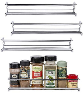 Unum Chrome Wall-Mount/Cabinet Door Spice Rack (x4) – Single Tier Hanging Spice Organizers/Racks - Pantry, Kitchen Wall/Cupboard, Over Stove, and Closet Door Storage – 11 3/8"L x 3"D x 2"H