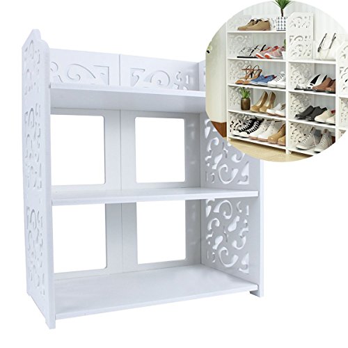 Estink 3-Tier Shoe Rack,Freestanding White Chic Hollow Out Shoe Tower Organizer Cabinet Shoe Closet Baroque Storage Organizer Stand Shelf Holder Unit Shelves,15.74" x 9.05" x 20.07"