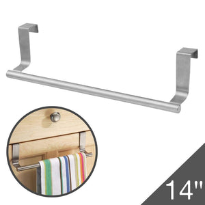 Slip On Rack | Heavy Duty Stainless Steel 14" Over the Cabinet Kitchen Dish Towel Rack / Bar with 22 Lbs of Maximum Load, Effortless Installation on Any Kitchen Cabinet Organizer, Sleek Silver