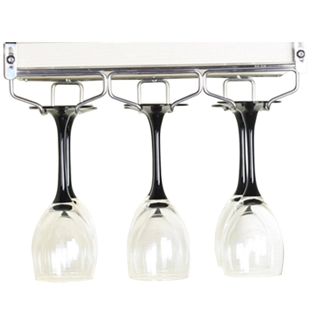 OLizee Adjustable Stemware Rack Drill-Free Easy Installation Stainless Steel Wine Glass Hanger Under Cabinet, 3 Slot