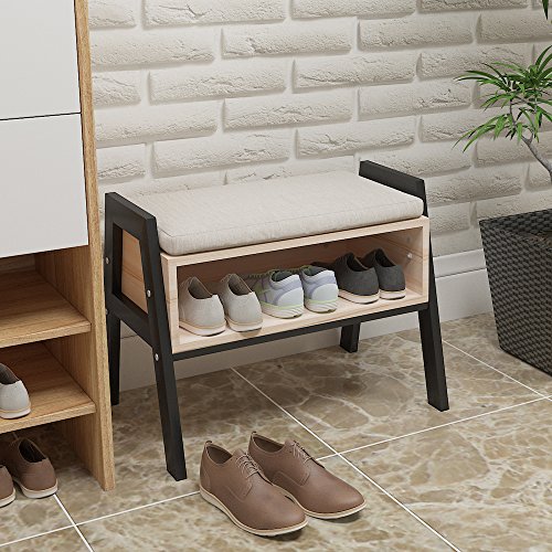 Ansley&HosHo Stackable Entryway Shoes Bench Seat Rack Wood Shoe Cabinet with Storage for Hallway Modern Shoe Stool Small Space Door with Free Cushion Changing Shoes Utility Storage Rack Shelve