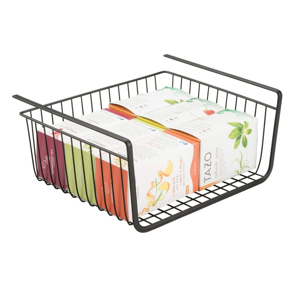 mDesign Household Metal Under Shelf Hanging Storage Bin Basket with Open Front for Organizing Kitchen Cabinets, Cupboards, Pantries, Shelves - Large, 4 Pack - Bronze