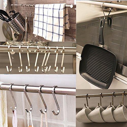 Daratarin Flat S Hooks Heavy Duty Solid Stainless Steel S Shaped Hanging Hooks,Metal Kitchen Pot Pan Hangers Rack Hooks
