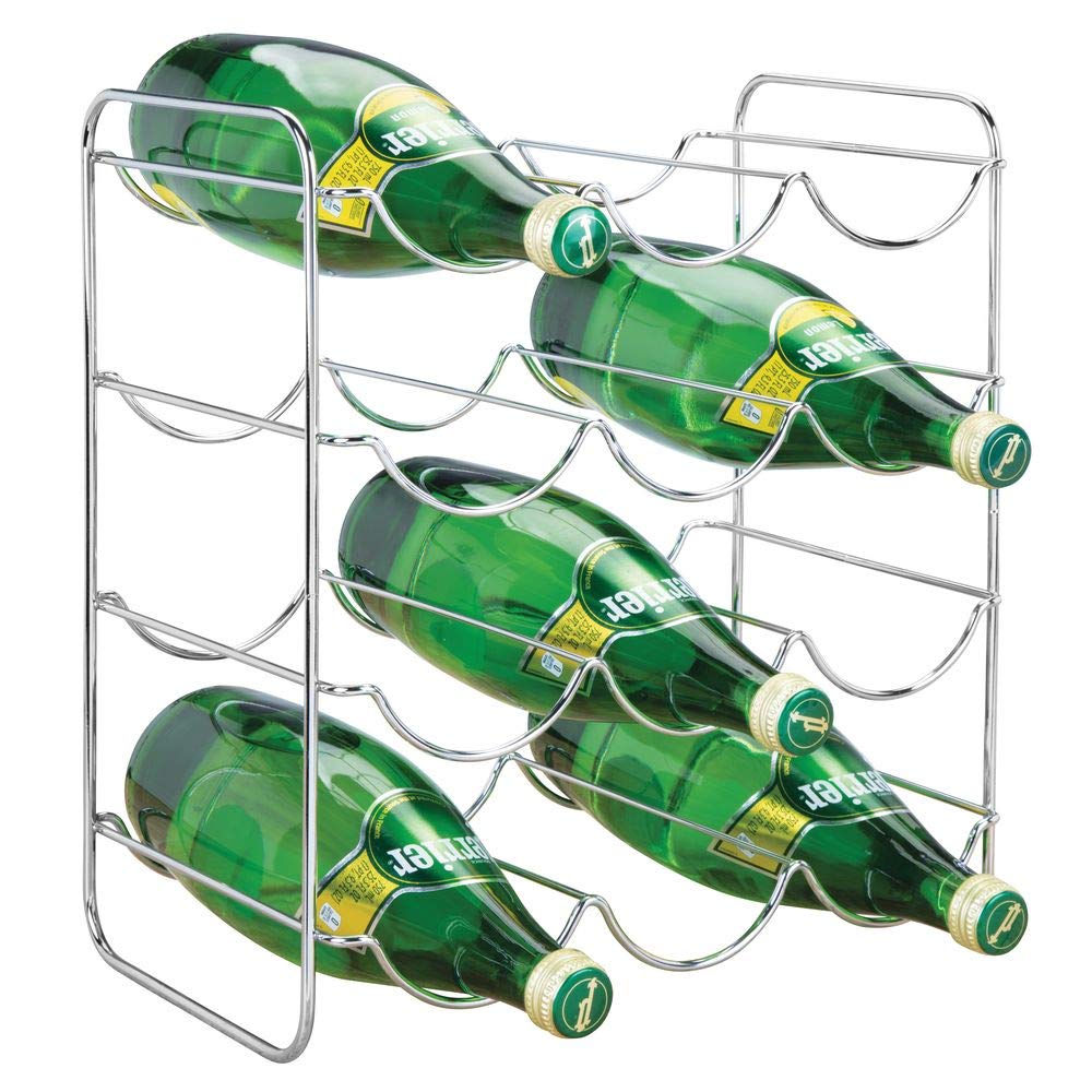 mDesign Metal Free-Standing Water Sports Bottle and Wine Rack Holder Stand for Storage Organizing in Kitchen Cabinet Countertops, Pantry - Holds 12 Bottles - Chrome