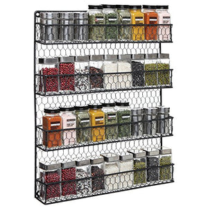 4 Tier Black Country Rustic Chicken Wire Pantry, Cabinet or Wall Mounted Spice Rack Storage Organizer