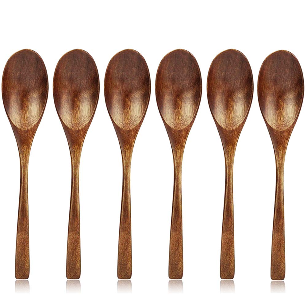 Wooden Rice Soup Spoons, 5 Pieces Aoosy Korean Natural Eco-friendly Tableware Cutlery Ellipse Wooden Coffee Tea Spoon (5 pieces Korean Rice Spoons)