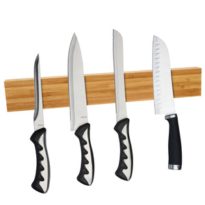 STYDDI Magnetic Knife Holder, 16” Bamboo Wood Knife Strip Rack Bar Block, Kitchen Utensil Holder, Powerful Flush Mounted Space Saver, Magnetic Tool Home Organizer