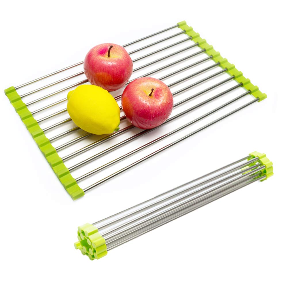 Rollable Dish Drying Rack, Holoras Foldable Stainless Steel Over the Sink Dryer Multipurpose Kitchen Drainer Drying Mat for Fruits Vegetables