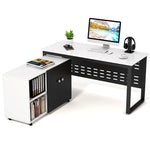 Computer Desk and File Cabinet, LITTLE TREE 55" Large Simple Office Desk PC Laptop Study Writing Gaming Table Workstation Furniture with 40” Mobile Printer Filing Stand for Home Office, White+Black