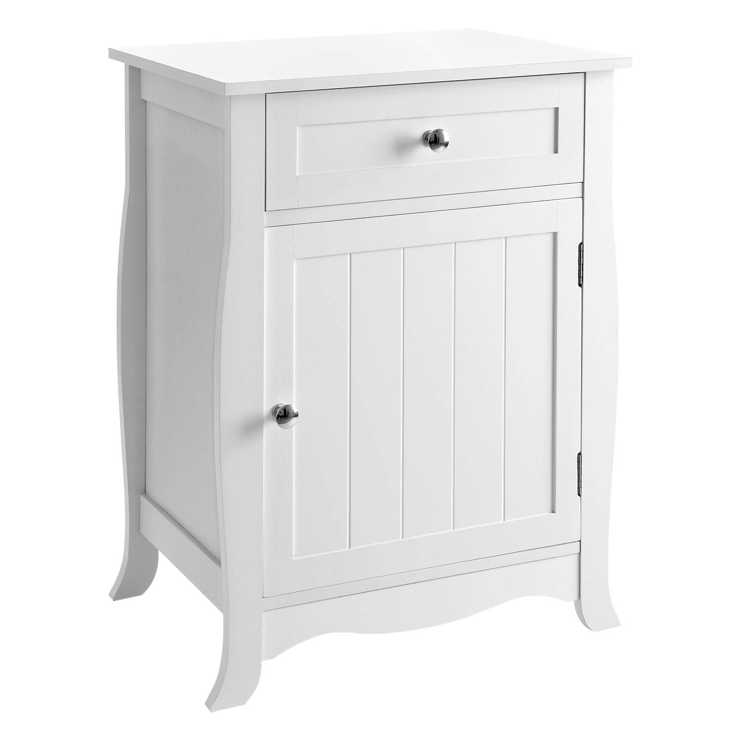 SONGMICS White Nightstand BedsideTable Wooden Ameriwood Furniture End Chair Side Table with Drawer and Cabinet Organizer for Storage ULET02WT
