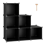 C&AHOME DIY Stair Shape Bookcase 6-Cube Storage Closet Organizer Toy Rack Shoe Case Shelf 3-Tier Cube Cabinet (Black)