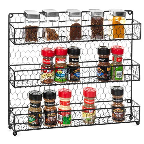 MyGift 3-Tier Rustic Chicken Wire Wall-Mounted Spice Rack