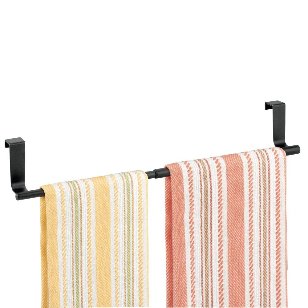 mDesign Over-the-Cabinet Expandable Kitchen Dish Towel Bar Holder - Matte Black