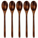 Wooden Spoons, Wood Soup Spoon 5 Pieces Japanese Natural Plant Ellipse Wooden Ladle Spoon Set for Eating Mixing Stirring Cooking Coffee Honey Tea Soda Dessert Table Coconut Bowl Nonstick Pots Kitchen