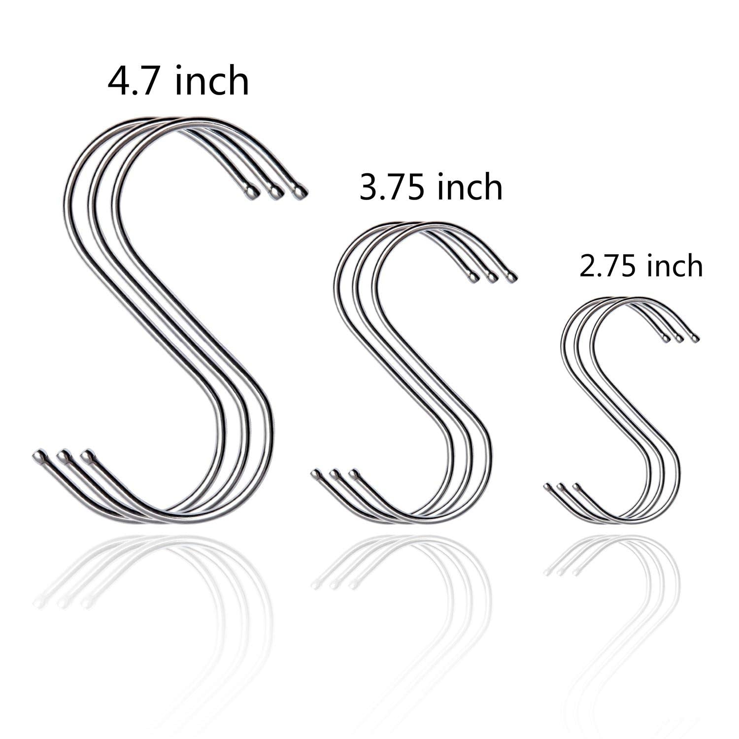 4.70 inch S Hooks Large Heavy Duty Stainless - Steel S Shaped Hooks Polished Brushed Metal Round Hanging Hooks Installation Designed Rganizing Utensils Kitchen Tools for Pots Pans Etc (Silver)