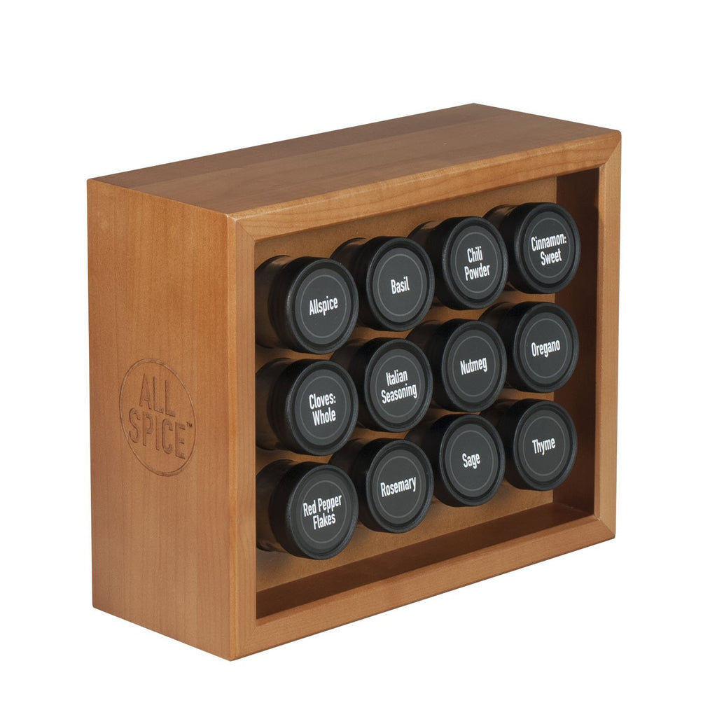 AllSpice Wooden Spice Rack, Includes 12 4oz Jars- Cherry