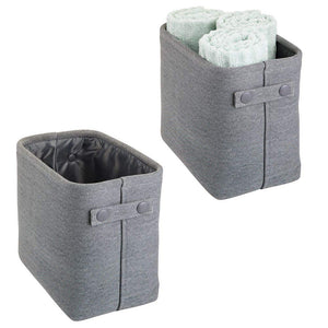 mDesign Soft Cotton Fabric Closet Storage Organizer Bin Basket Storage Organizer for Bathroom - Coated Interior, Attached Handles - Use on Vanity, Cabinet, Shelf, Countertop, Tall, 2 Pack - Gray