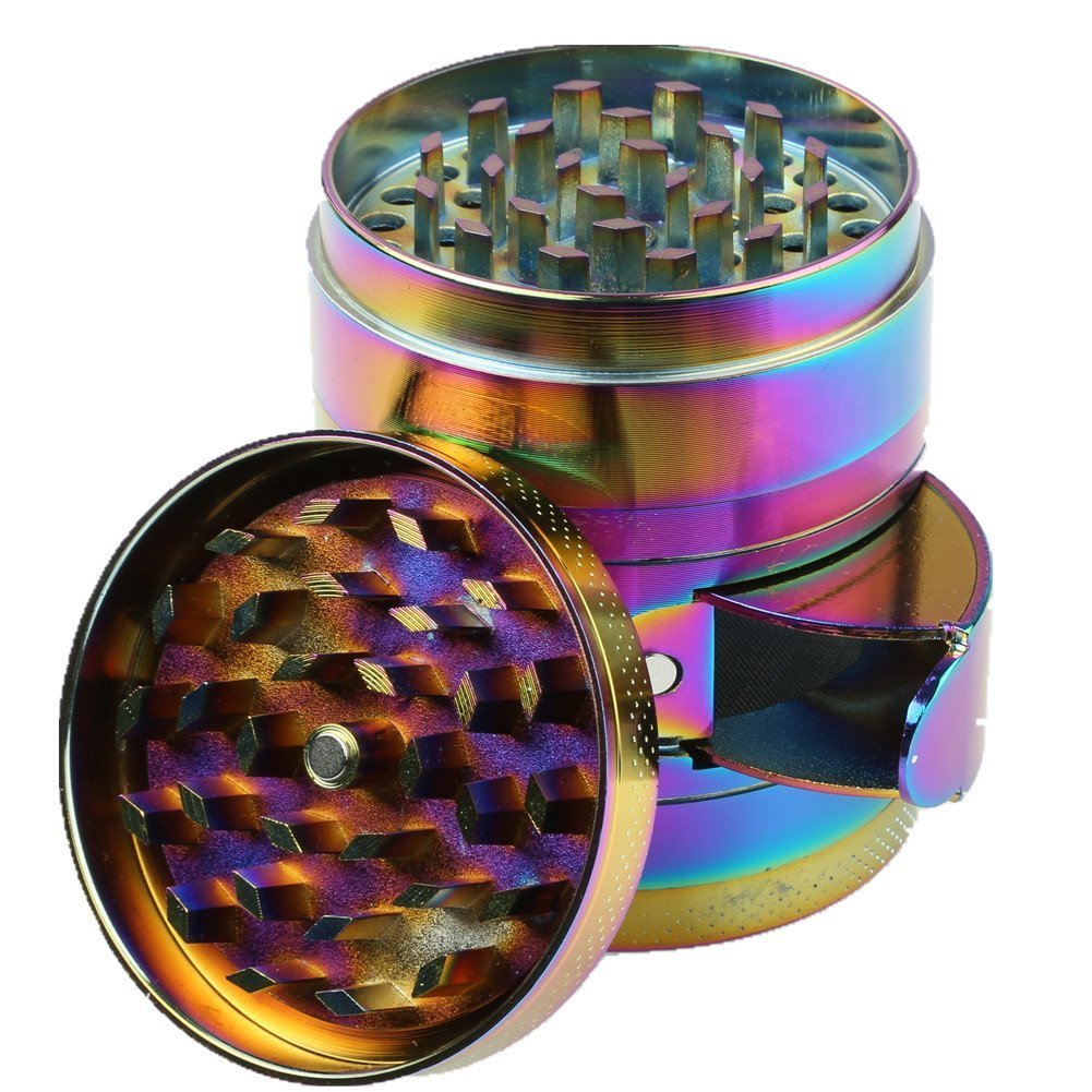 Engshwn New Design Premium Zinc Alloy Colourful Rainbow Pollen Spice Tobacco Herb Grinder with a Unique Cabinet Door for Easy Collection 2.2 inch 4 Pieces