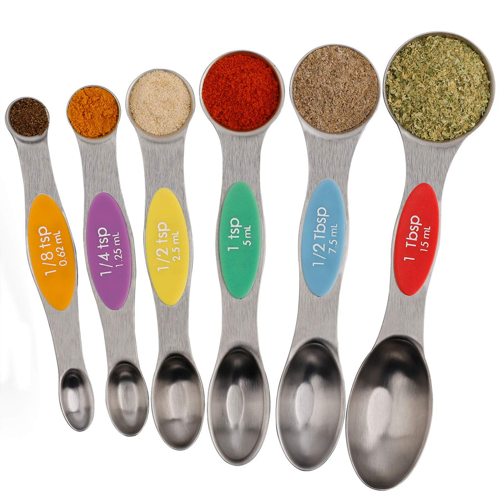 Magnetic Measuring Spoons Stainless Steel Metal Measurement Spoon Set of 5 for Dry and Liquid Ingredients Multifunctional Teaspoon and Tablespoon Double End Nesting