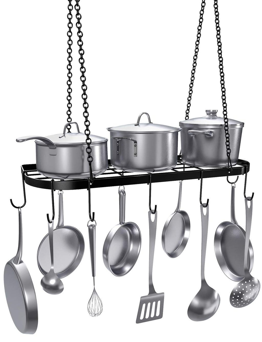 VDOMUS Pot Rack Ceiling Mount Cookware Rack Hanging Hanger Organizer with Hooks, Black