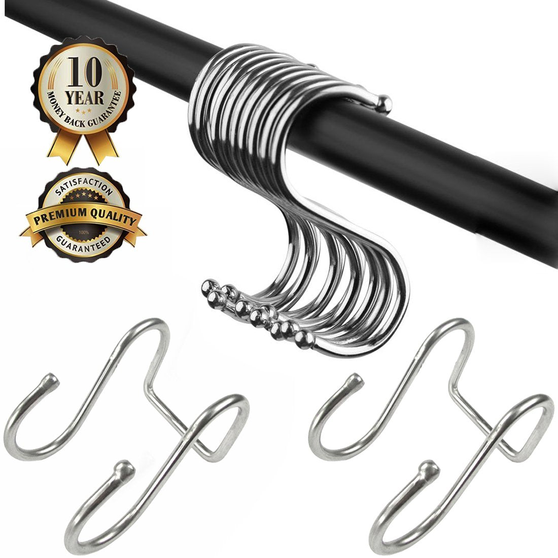 S Shaped Hooks Double and Single Round Hooks 8 per Pack Stainless Steel CAN BE USED OUTDOORS OR INDOORS IN ANY KIND OF WEATHER CONDITIONS
