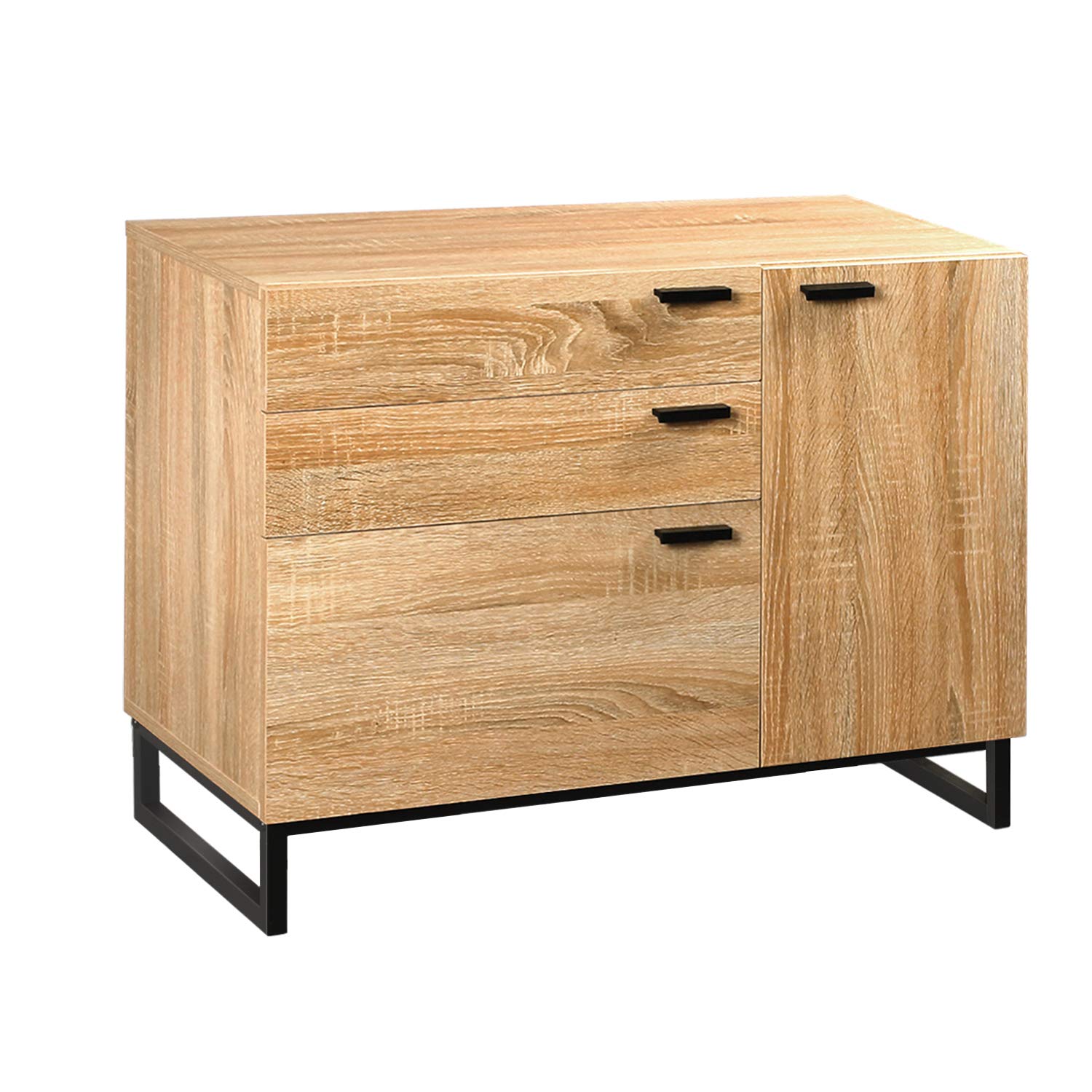 WLIVE Storage Cabinet with 3 Drawers and 1 Door Dresser in Oak,Work for Home Office with Steel Legs
