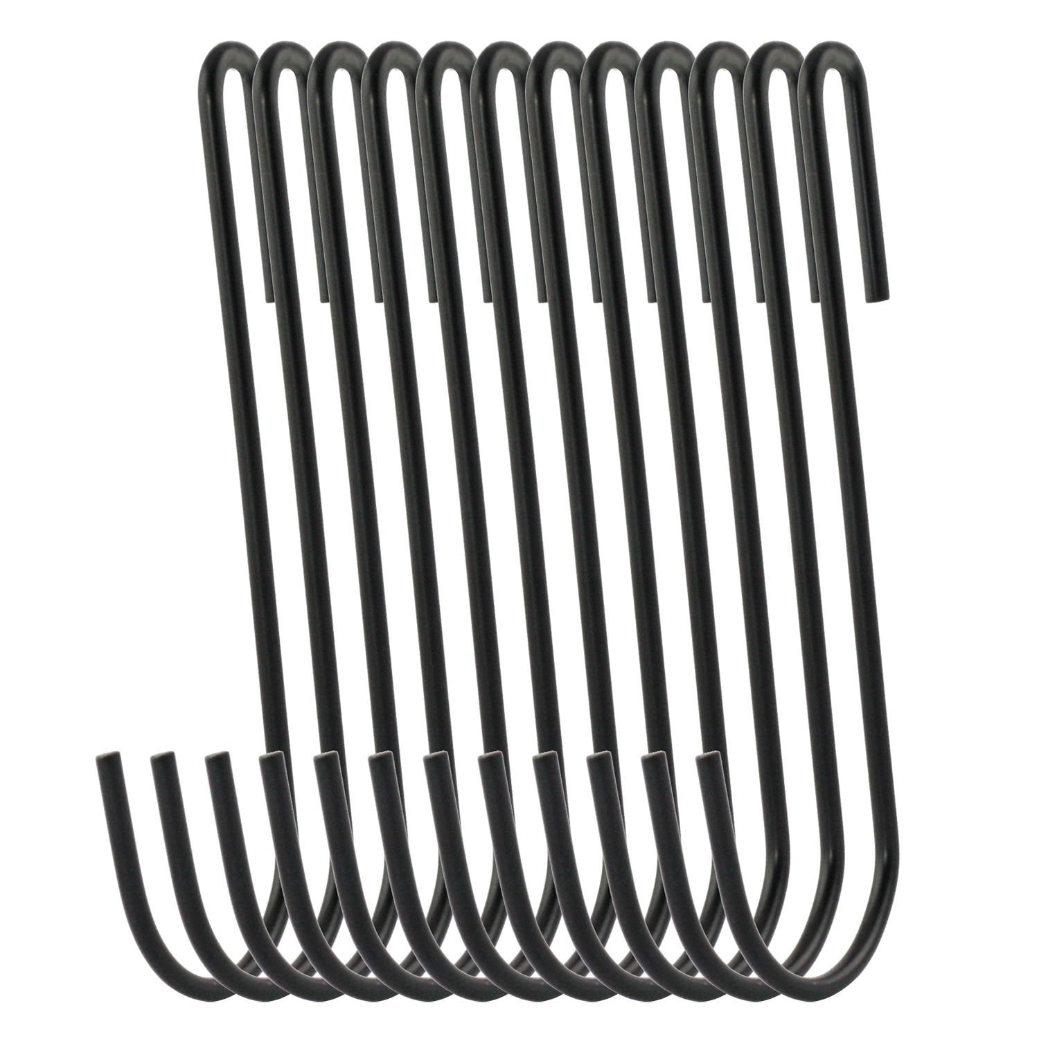 RuiLing 12-Pack 4.2 Inches Black Antistatic coating Steel S hook Cookware Universal Pot Rack Hooks Sturdy Hanging Hooks - Multiple uses for Kitchenware, Pots, Utensils, Plants, Towels