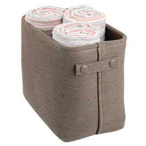 mDesign Soft Cotton Fabric Closet Storage Organizer Bin Basket Storage Organizer for Bathroom - Coated Interior and Attached Handles - Use on Vanity, Cabinet, Shelf, Countertop - Tall - Espresso Brown