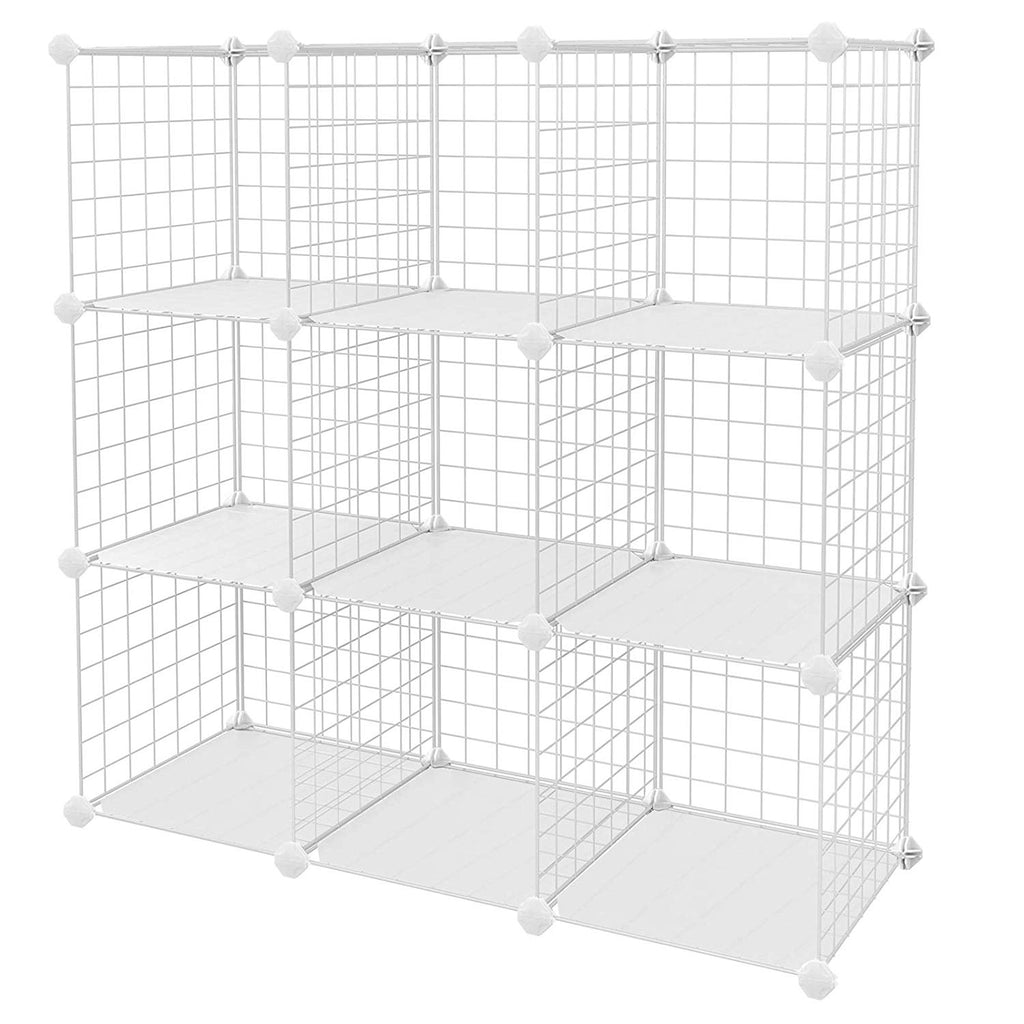 SONGMICS Metal Wire Cube Storage,9-Cube Shelves Organizer,Stackable Storage Bins, Modular Bookcase, DIY Closet Cabinet Shelf, 36.6”L x 12.2”W x 36.6”H, White ULPI115W