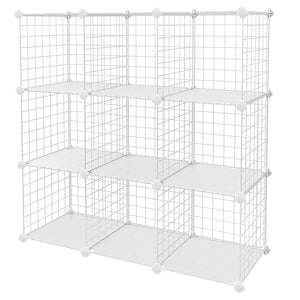 SONGMICS Metal Wire Cube Storage,9-Cube Shelves Organizer,Stackable Storage Bins, Modular Bookcase, DIY Closet Cabinet Shelf, 36.6”L x 12.2”W x 36.6”H, White ULPI115W