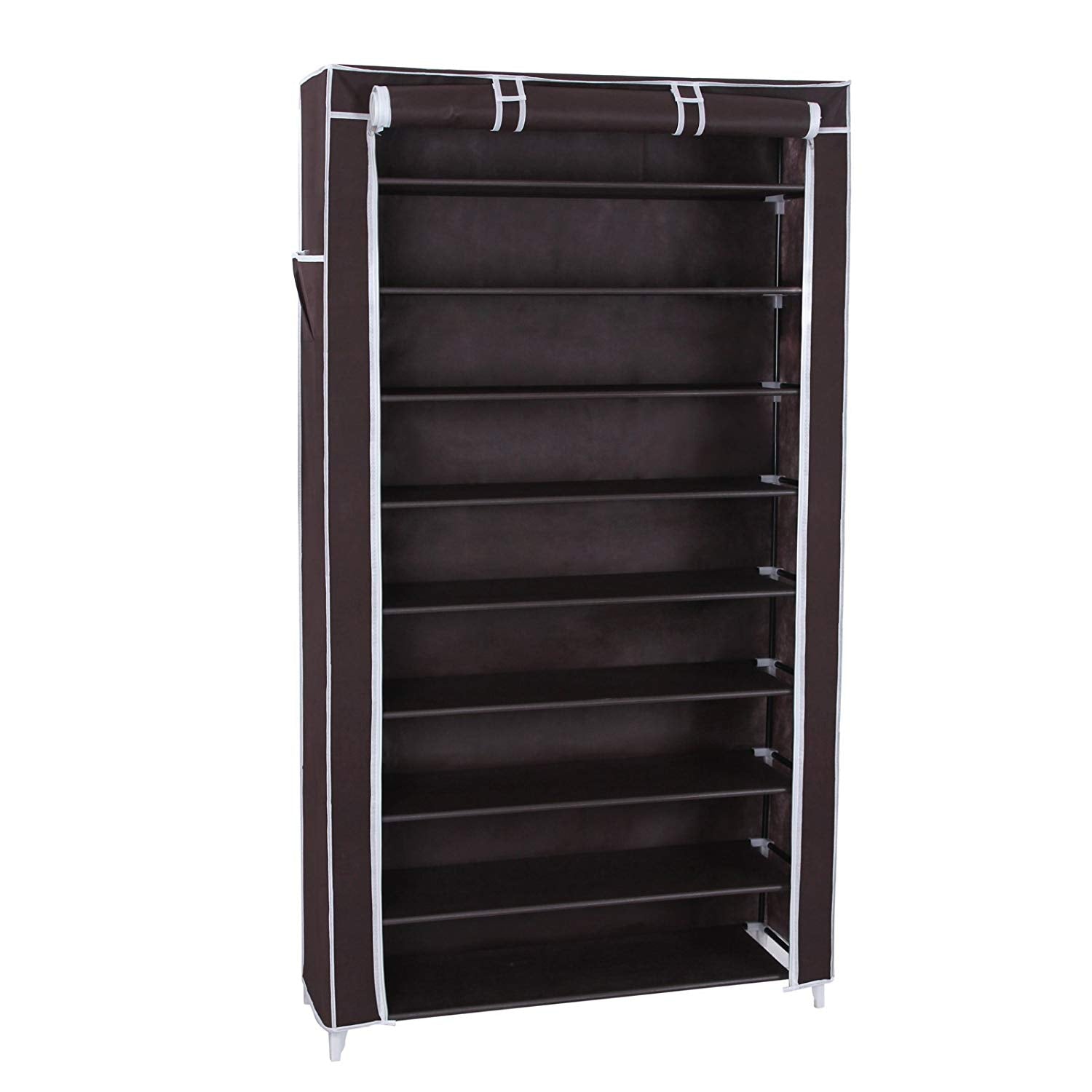 SONGMICS 10 Tiers Shoe Rack with Dustproof Cover Closet Shoe Storage Cabinet Organizer Dark Brown URXJ36Z