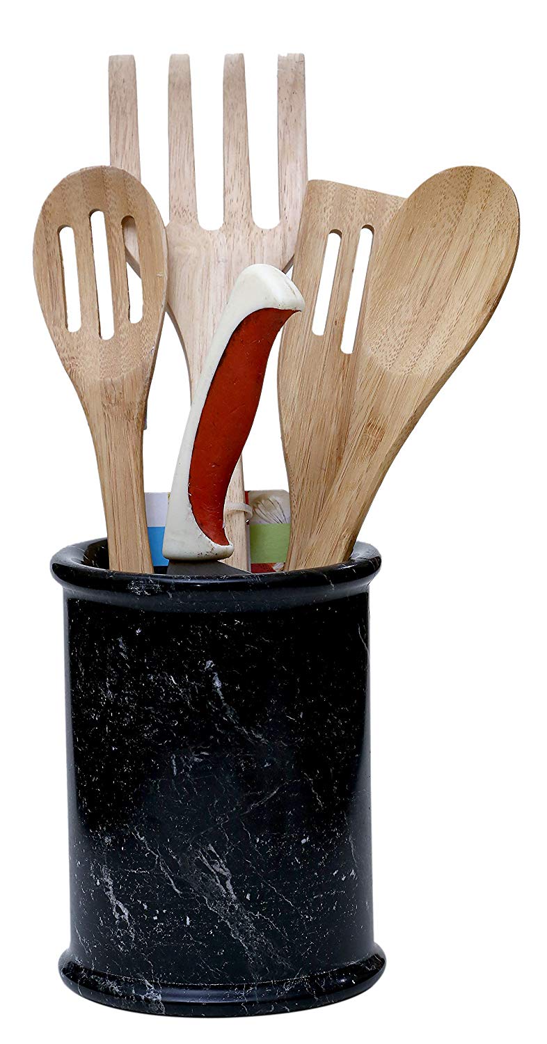 Utensil holder Spoon large handmade Marble Home Basics flatware utensil holders - 4.5x4.5x6.5 Inch Tall kitchen cutlery Caddy Organizer for Home Basics Decor – Non steel and Non Wood Utensils (WZ-04)