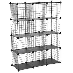 SONGMICS Metal Wire Cube Storage,12-Cube Shelves Organizer,Stackable Storage Bins, Modular Bookcase, DIY Closet Cabinet Shelf, 36.6”L x 12.2”W x 48.4”H, Black ULPI34H