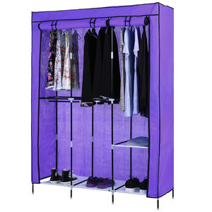 [ US Stock ] Home Wardrobe Cabinet Non-Woven Closet Clothes Storage Cabinet Organizer Dustproof Portable Metal Shelve Rack (Purple)