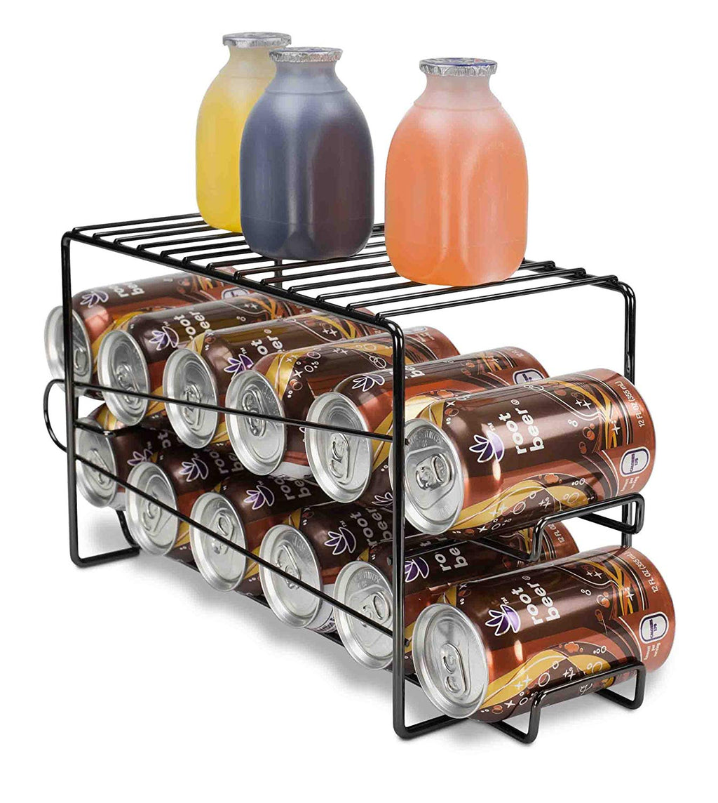 Home Basics Soda Can Beverage Dispenser Rack for Cabinet, Pantry, or Refrigerator – Dispenses 12 Standard Size 12 oz Soda Cans and 12 oz Canned Foods, Onyx Chrome Finish