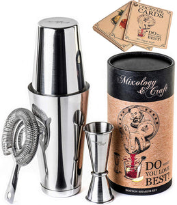 Boston Cocktail Shaker Set: Professional Weighted Bar Shakers with Cocktail Strainer and Japanese Jigger - Boston Shaker Set - Drink Mixer Bartender Set with Martini Shaker - Exclusive Recipes Bonus