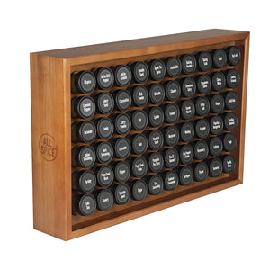 AllSpice Wooden Spice Rack, Includes 60 4oz Jars- Cherry Stain