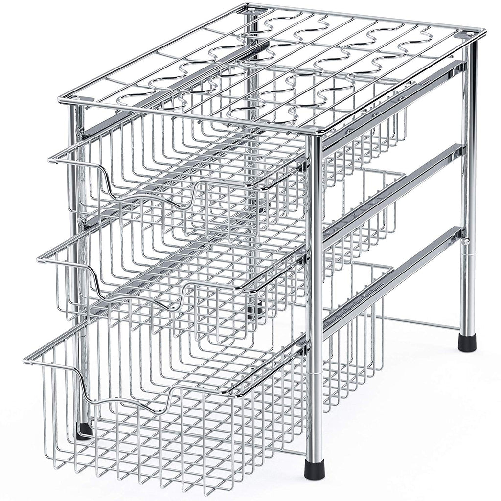 Simple Houseware Stackable 3 Tier Sliding Basket Organizer Drawer, Chrome