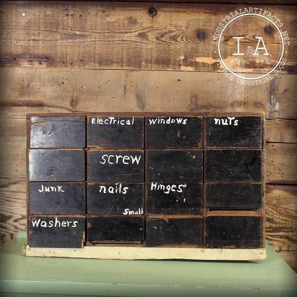 Vintage Industrial Folk Art Wood 16 Drawer Parts Organizer Tool Cabinet Chest Display