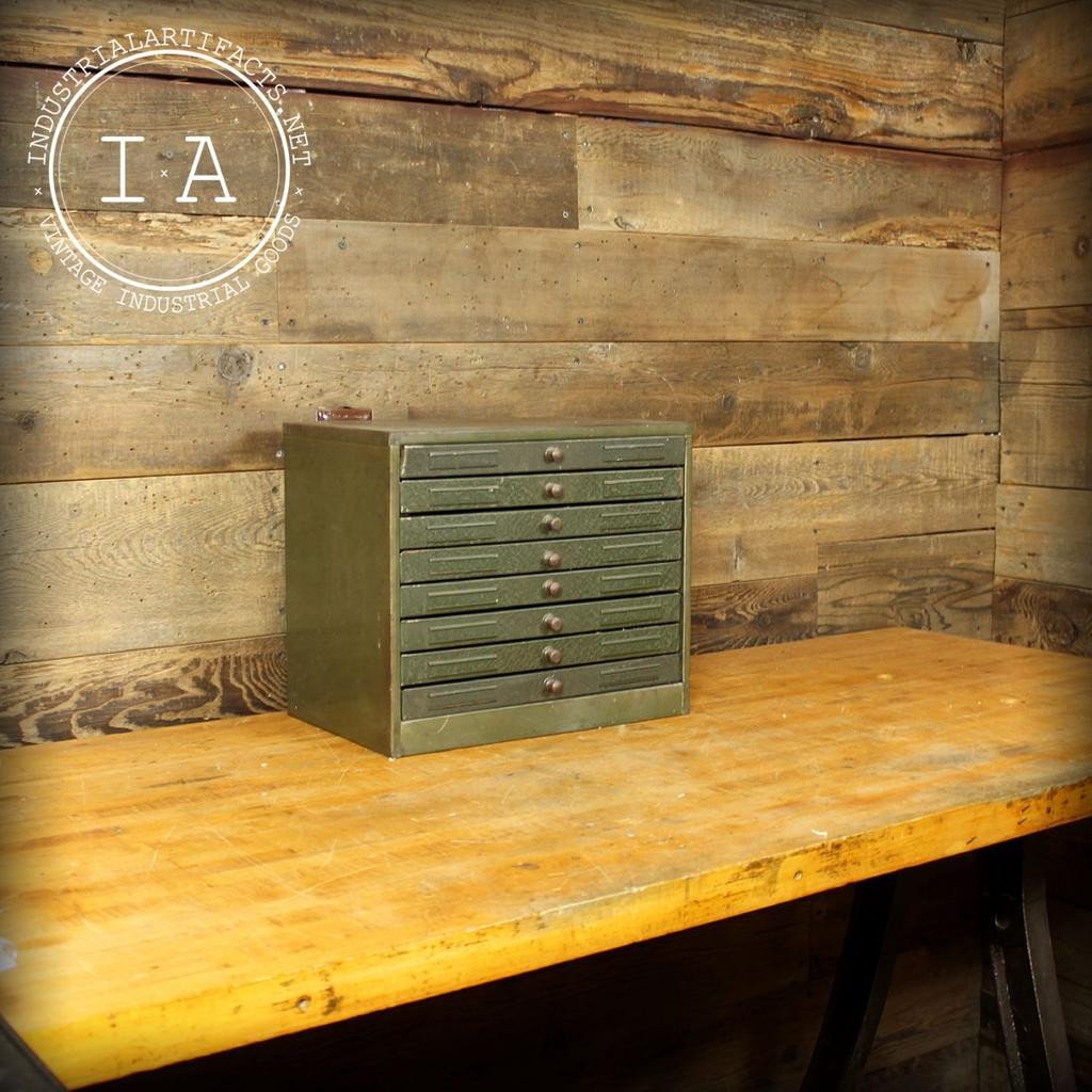 Vintage Industrial Green Steel 8 Drawer Tool and Parts Storage Cabinet