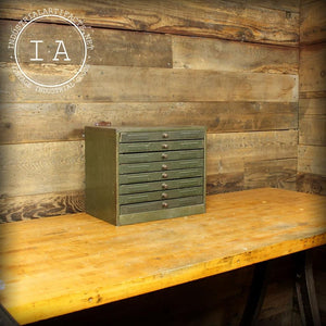 Vintage Industrial Green Steel 8 Drawer Tool and Parts Storage Cabinet